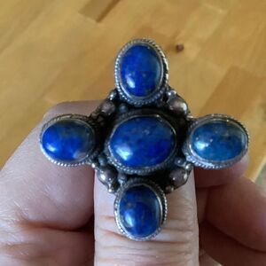 𝅺sterling SILVER 925 VINTAGE LAPIS LAZULI WOMAN RING SIZE US 7.5​​